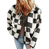 SHEWIN Jackets For Women Causal Sherpa Fall Jacket Loose Button Down Plaid Winter Coats