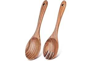 Wooden Salad Server Set, 2-Piece Utensil Set with Salad Spoon and Fork for Tossing, Mixing and Serving, Ideal for Salads and 