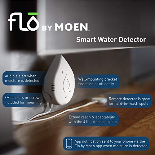 Moen 920005 Flo Smart Water Leak Detector, White, 3Pack Smart Home