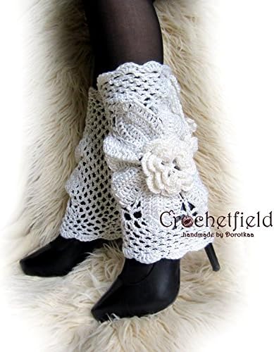 Off-white Leg warmers, boot cuffs, boot socks, Crochet Dance Ballet Leg Warmers, fitness boot socks, flower leggings