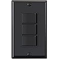 ELEGRP Decorator Triple Rocker Light Switch, Three Single Pole Electrical Paddle Switch, 15A 120V, in-Wall On/Off Switch, Self-grounding, Wall Plate is Included, UL Listed (1 Pack, Glossy Black)
