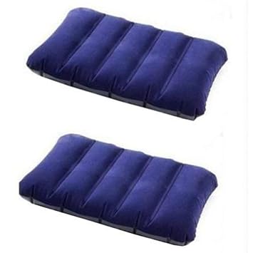 Hemiza Velvet Air Inflatable Pillow for Bed Car Yoga Gym Travelling (Multicolour) -Set of 2