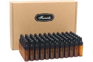 Furnido 5ml(1/6oz) Amber Glass Dropper Bottle, Empty Essential Oil Eye Dropper Bottles With Pure Glass Pipette For DIY Aromatherapy Colognes Perfume Liquid Sample Blends - Business Pack of 72