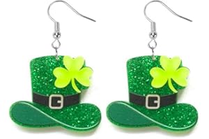 Dreuyet St Patrick's Day Earrings for Women Cute Funny Acrylic Irish Shamrock Dangle Earrings Green Clover Hat Horseshoe Drop Earrings Good Luck St. Patrick's Day Holiday Accessories Jewelry