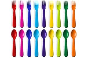 PLASKIDY Toddler Utensils Set of 18 Plastic Kids Utensils Forks and Spoons - BPA FREE/Dishwasher Safe Toddler Flatware Set Brightly Colored Children's Safe Silverewre Cutlery Set