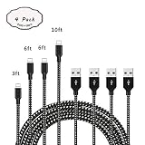 ONLINER Phone Charger, Extra Long High-Speed Nylon Braided Cable Compatible with Phone XsMAX/XS/X/8/7/7 Plus/6/6 Plus/6S/6S Plus, SE/5S/5 and More (Light Black White 4 Packs)