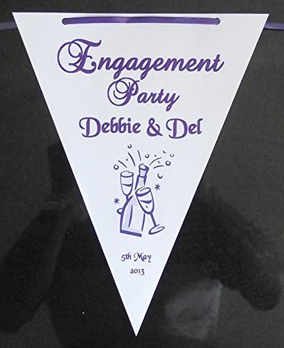 Engagment Bunting Banner - Personalised - various colours 3m Length 10 Large flags - Champagne bottle and glasses design