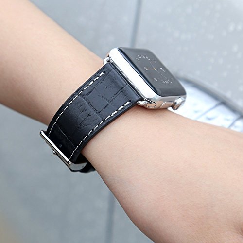 MARGE PLUS Compatible with Apple Watch Band Genuine Leather Watch Strap Compatible with iWatch Series 3 Series 2 Series 1, 38mm Black