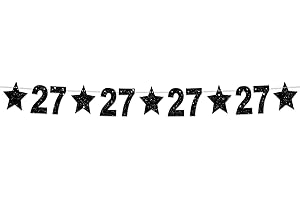 COOSOAR Happy 27th Birthday Glitter Black Star Banner Shiny Bright Star Twinkle Theme Backdrop Decor for Festival Home Wall Classroom 27th Birthday Party Supplies Cheers to 27 Years Bday Decorations Favors