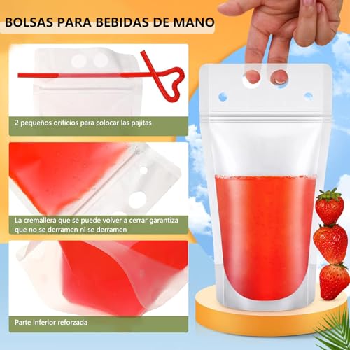 YUTVXAC 200 Piezas bolsas para bebidas con popote,Bolsas de Zumo Transparentes Reutilizables,con 200 pajitas y Embudo,Adecuado para almacenar jugos,batidos,bebidas calientes y bebidas frías.
