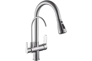 WANFAN Kitchen Sink Faucet with Pull Down Sprayer 2 Handle 3 in 1 Water Filter Purifier Faucets Brushed Nickel 0195SN