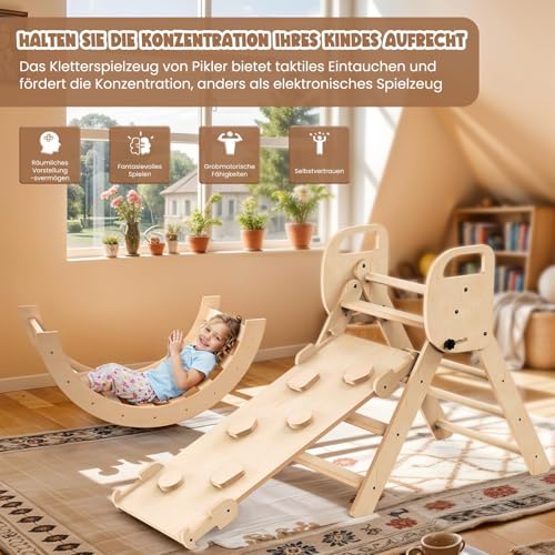 CozyLazy 7-in-1 Montessori Indoor Climbing Frame Set, Malleable Climbing Triangle with Slide and Climbing Arch, Ideal for Babies and Toddlers 1-6 Years, Promotes Play, Movement and Creativity