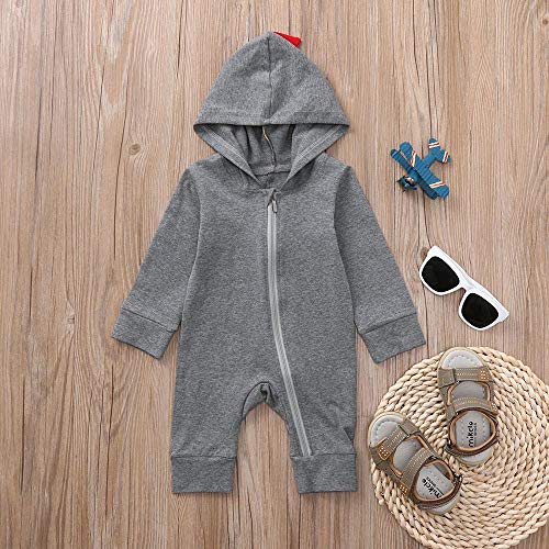 Charberry Newborn Baby Boys Girls Dinosaur Zipper Hooded Romper Jumpsuit Outfits Clothes - Thumbnail 3