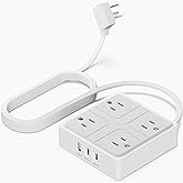 Flat Plug Power Bar with USB C, 4FT Ultra-Thin Extension Cord, 2 Outlet with 3 USB Ports (2 USB C), No Surge Protection for C