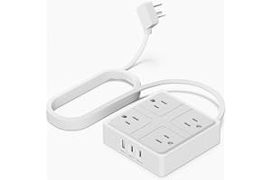 Flat Plug Power Bar with USB C, 4FT Ultra-Thin Extension Cord, 2 Outlet with 3 USB Ports (2 USB C), No Surge Protection for C