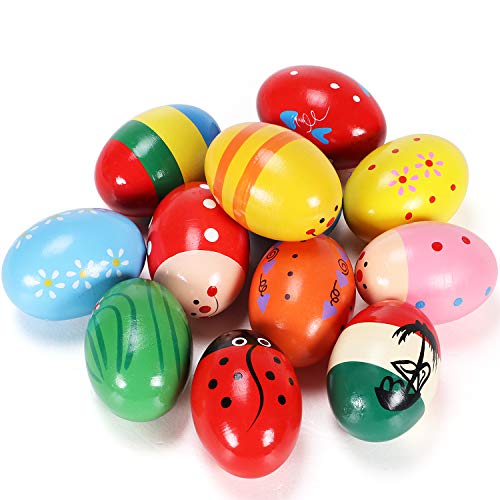 12 PCS Wooden Egg Shakers 3" Percussion Musical Egg Easter Eggs Kids Toys for Party Favors, Easter Basket Stuffers, Easter Egg Fillers, Easter Hunt , Classroom Prize Supplies, Easter Gifts