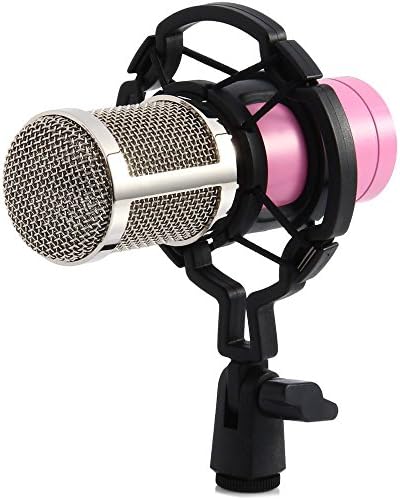 Recording Microphone Professional Condenser Mic with Shock Mount and Anti-wind Foam Cap for Ham Radio Podcasting Presentation (Pink)
