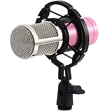 Recording Microphone Professional Condenser Mic with Shock Mount and Anti-wind Foam Cap for Ham Radio Podcasting Presentation (Pink)