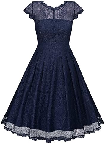 WMlover Women's Lace V Back Button Knee-Length Sleeveless Vintage Tea Dress Cocktail Dress Party Dress Navy Blue