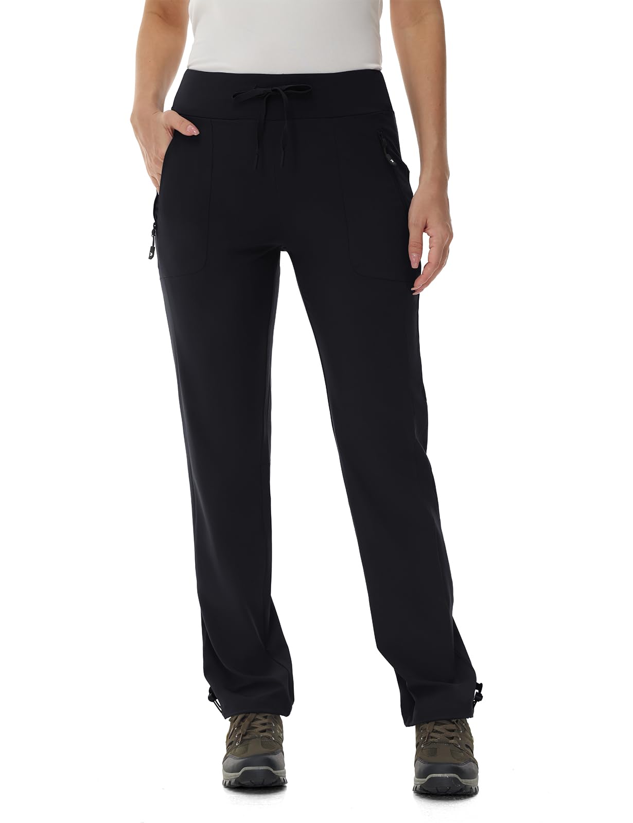 Photo 1 of TBMPOY Women's Hiking Pants Lightweight Outdoor Quick Dry Travel Joggers Water Resistant Athletic Pants Zipper Pockets Navy Blue M