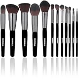 BS-MALL Makeup Brushes Premium Synthetic Kabuki Foundation Blending Blush Eyeliner Face Powder Basic Eyeshadow Lip Foundation Makeup Brush Set(12 Pcs, Grey Black)