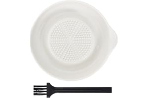 Emperoch Ceramics Grater Plate, 4 Inches Round Porcelain Grater Plate, White Multipurpose Ceramic Ginger Grater with Brush fo