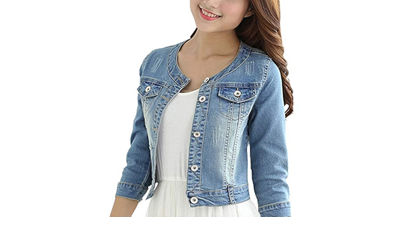 Women S Short Denim Jacket Round Neck Denim Three Quarter Sleeves Light Blue Jacket Light Blue Medium Petite Buy Online At Best Price In Ksa Souq Is Now Amazon Sa Fashion