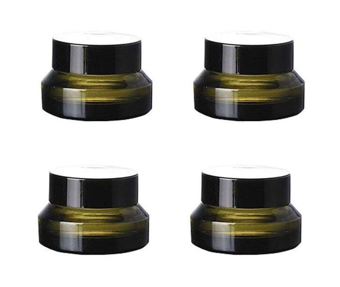 4PCS 30ml 1 OZ Empty Refillable Matt Green Frosted Glass Cosmetic Jar Containers With Inner Liner Luxury Cosmetic Sample Pot BB CC Cream DIY Beauty Tools Accessories Portable Make Up Travel Bottles