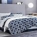 Bedsure Queen Comforter Set 7 Pieces - Navy Blue Quatrefoil Comforters Queen Size, Lightweight Bedding Sets for All Season, Bed in a Bag with Comforters, Sheets, Pillowcases & Shams