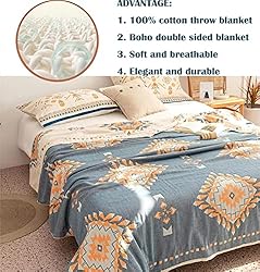 100% Cotton Throw Blankets for Couch Bed Chair