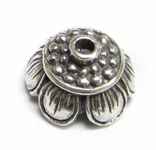 2 pcs Bali .925 Sterling Silver Round Flower Dot Bead Cap Cover 9.5mm / Findings / Antique