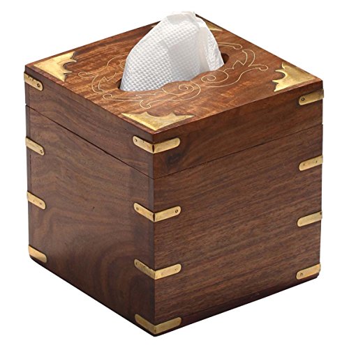 Javi Handmade Wooden Facial Tissue Box Cover Holder With Brass