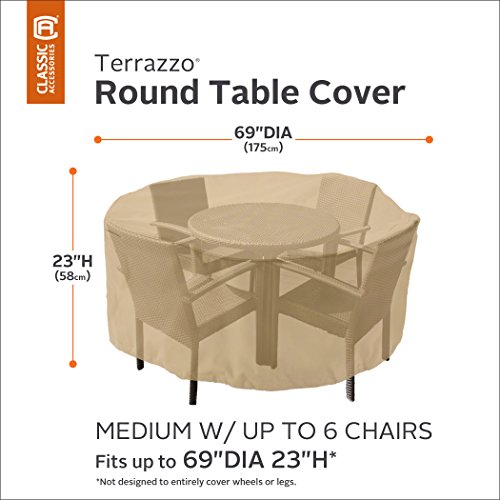 Classic Accessories Terrazzo Round Patio Table & Chair Set Cover - All Weather Protection Outdoor Furniture Cover, Medium (58212)