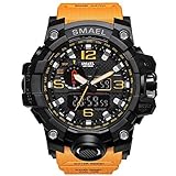 SMAEL Men's Sports Analog Digital Wrist Watch Dual Quartz Movement Military Time Water Resistant with Backlight (Mustard Yellow)