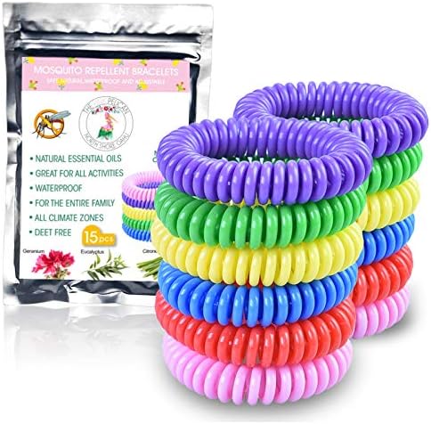Mosquito Repellent Bracelets- 15 Pack - Stretchy bug insect bands for Adults & Kids - 100% Natural, Non-Toxic Ingredients (No Deet) - Waterproof & Long-Lasting for Bug-Free Camping, Hiking, Outdoors