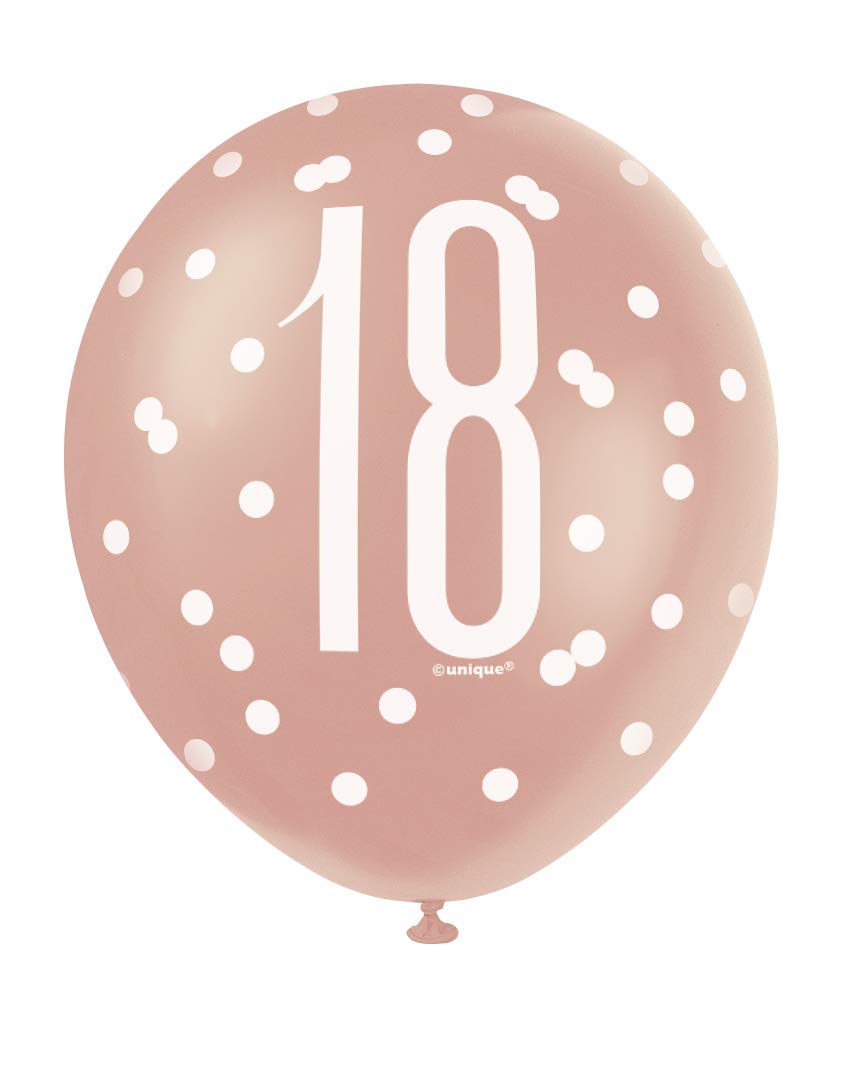 Unique Party 84915 Number Latex Balloons-12 | Rosegold | 6 Pcs, Rose Gold, Age 18