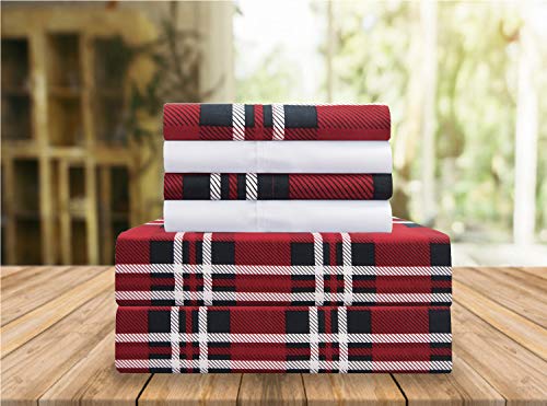 Elegant Comfort Luxury Soft Bed Sheets Plaid Pattern - 1500 Premium Hotel Quali…