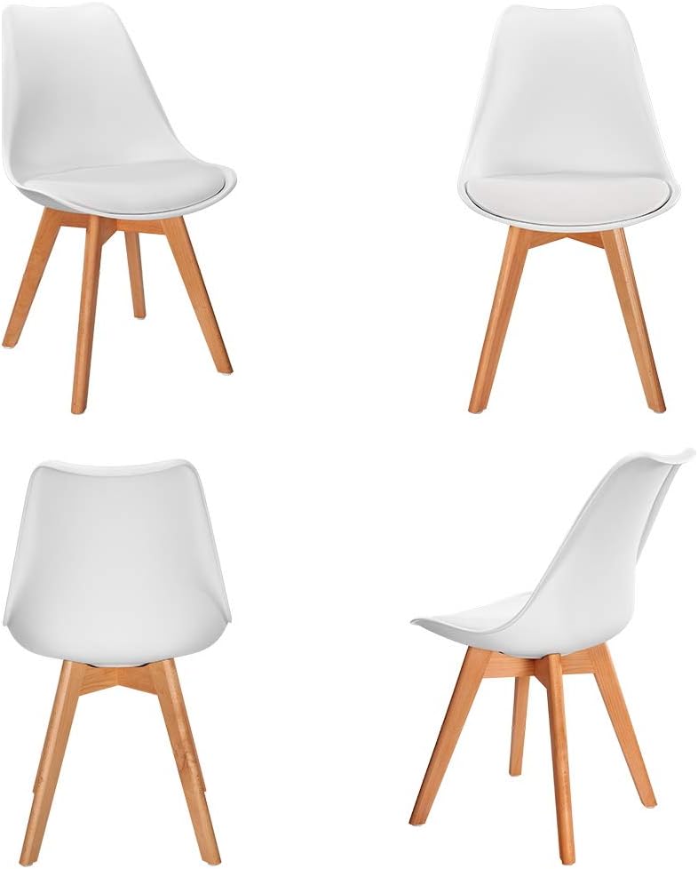 VADIM 4 x Design White Chairs, Retro White Scandinavian Dining Room
