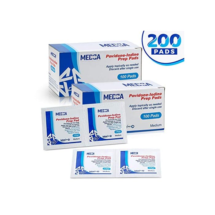 Iodine Prep Pads - (Box of 200 Count) Iodine Prep Solution Pads, 10% Povidone Iodine Swabs for Individual Disinfecting…