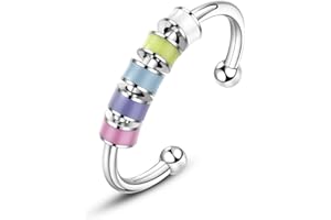 ANGYAPE Enamel Fidget Ring for Anxiety for Women Silver Spinner Anxiety Rings with Colorful Beads Anxiety Relief To My Daughter Fidget Ring Your Anxiety is Lying to You Stainless Steel Adjustable Cute Dainty Open Rings Aesthetic Jewelry