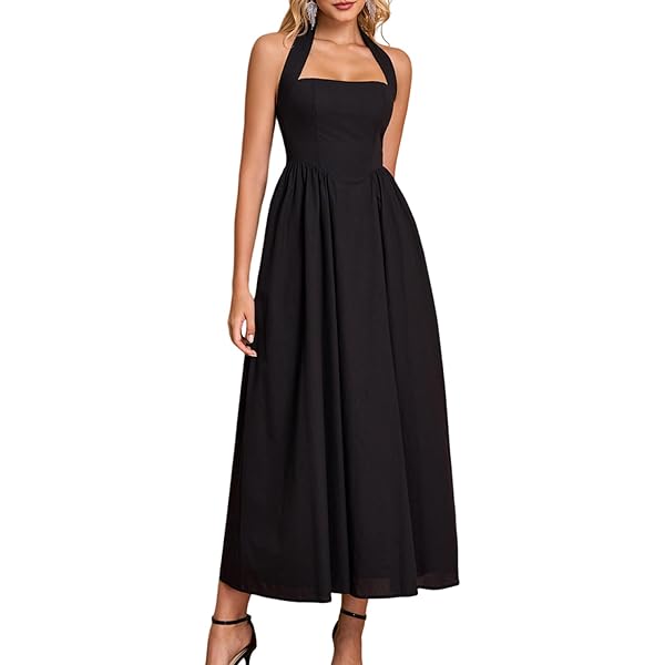 halter tops dresses LoveShackFancy Deanna Halter Dress in Black main image 1