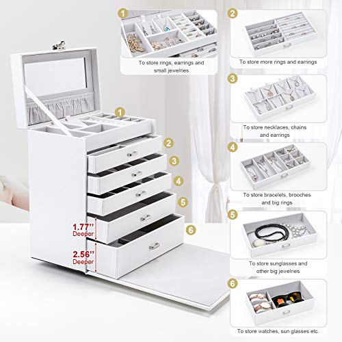 Homde 6 Layers Jewelry Organizer Fully Locking Large Jewelry Box with