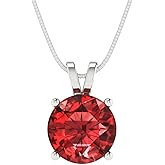 Clara Pucci 14K White Gold Plated Solitaire 18" Box-Chain Necklace - Sterling Silver 3ct Round Cut Garnet Pendant