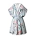 Longwu Women's Sexy Spaghetti Strap V Neck Flower Printed Romper Short Jumpsuit Blue-M
