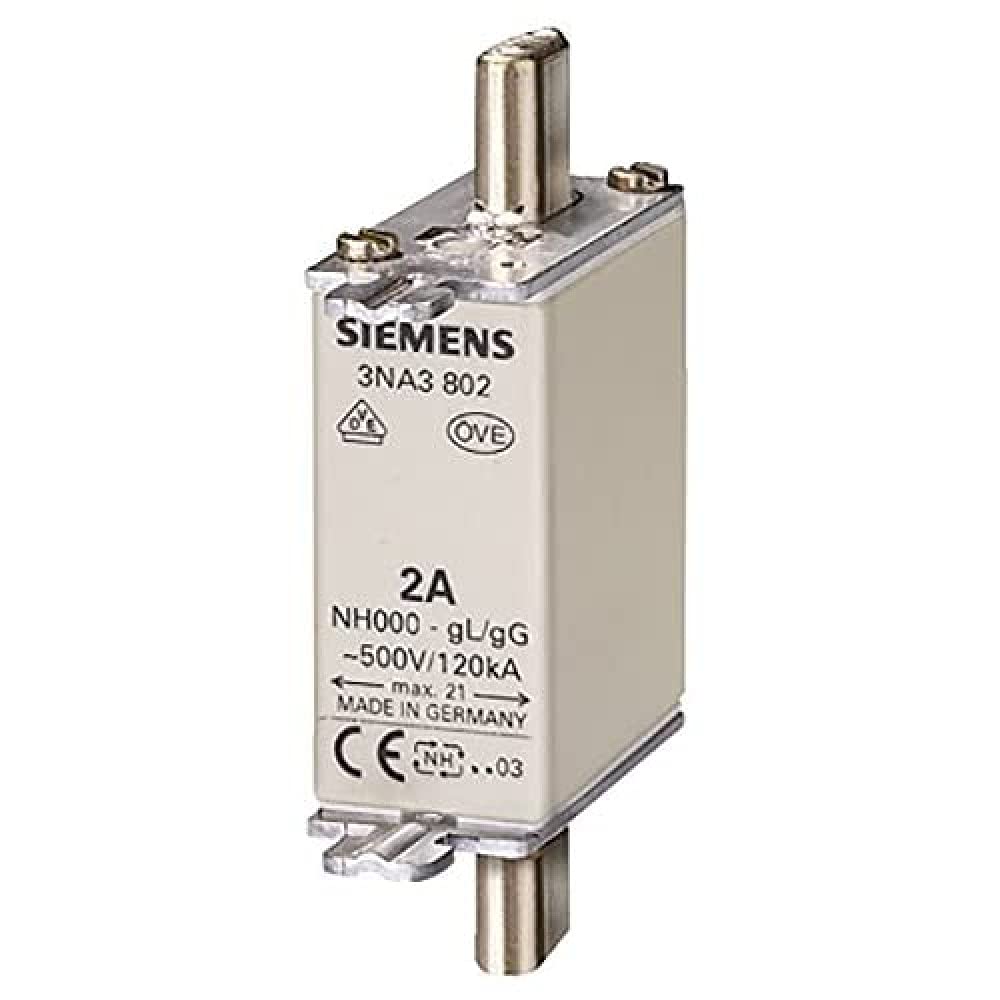 Siemens 3NA3814 LV HRC Fuse Link, NH000, in: 35 A, gG, Un AC: 500 V, Un DC: 250 V, Front Indicator, Non- Insulated Grip lugs, White