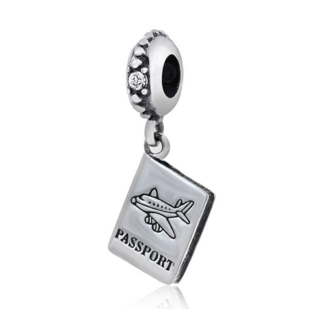 925 Sterling Silver Passport Charm Airplane Charm Flight Charm Travel Charm Christmas Charm for Pandora Charm