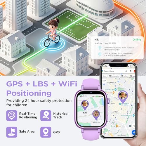 Nuevo 4G Reloj Inteligente Niño con Videollamada & GPS, Smartwatch Niños con SOS, Chat de Voz, Modo Escuela, Podómetro, Despertador, Monitor de Sueño IP68 Impermeable Regalo para Niños Niñas, Púrpura