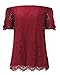 StyleDome Women Strapless Lace Off Shoulder Elegant Tie Short Sleeve Crochet Blouse Sexy Tee Tops Claret US 12