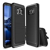Galaxy S8 Plus Case, Myriann Hybrid Rugged Armor Durable Slim Shock Absorption and Dust Plug Fine Brushed Metal Design Case Cover for Samsung Galaxy S8 Plus (2017)-Black
