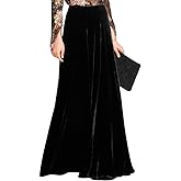 ebossy Women's Floor Length High Waist Evening Party Flowy Velvet Maxi Skirt